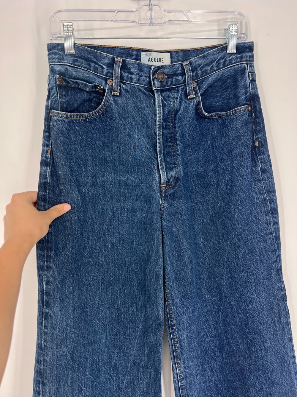 AGOLDE Dame Dark Wash Wide Straight Leg High Waist Designer Denim Jeans 26P - Picture 3 of 8
